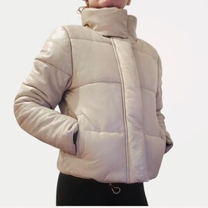 Bod & Christensen Genuine Kid Leather Puffer Jacket Bone Color XS